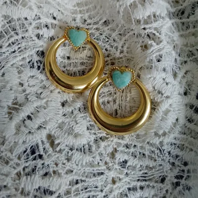 Boucles d'oreilles bohèmes pierres naturelles amazonite forme coeur bleu turquoise style zag Habaha 